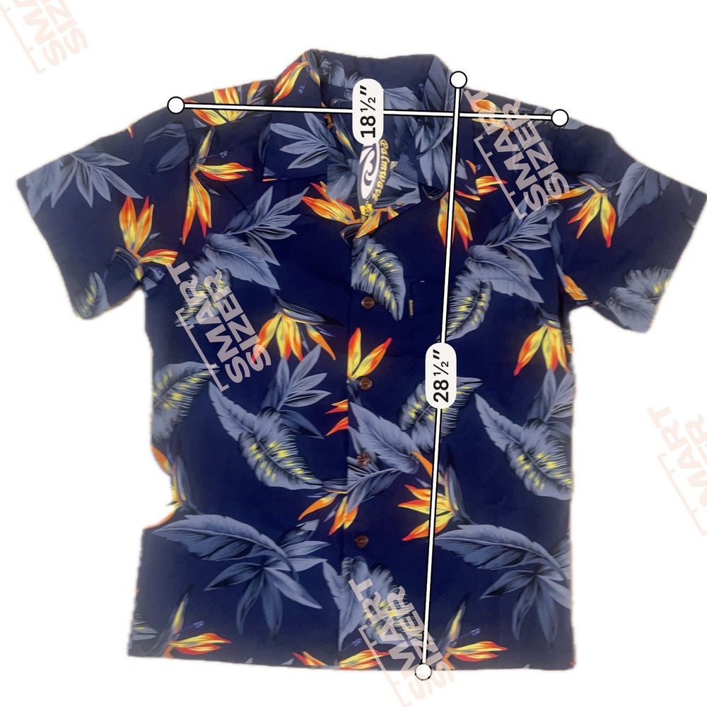 Palmwave Hawaii Aloha Shirt Mens S Navy Blue New Bird of Paradise 18.5x28.5 - Picture 6 of 7